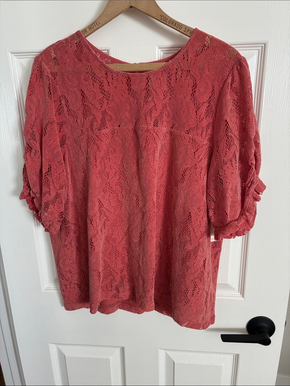 Anthropologie Coral Lace Puff-Sleeve Blouse